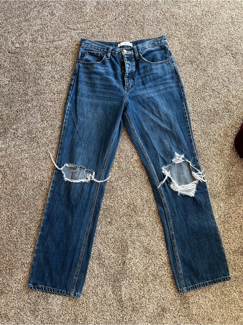 KanCan Medium Blue Distressed Straight-Leg Jeans